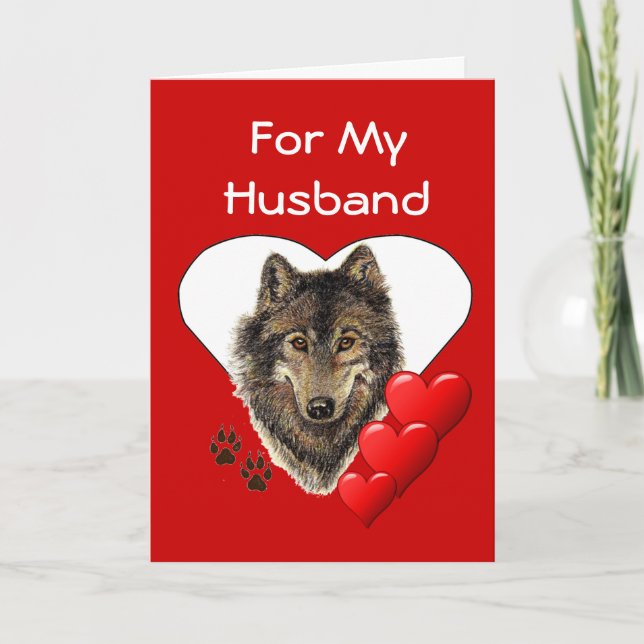 Cartes Pour Fêtes Annuelles Pour mon loup Valentine d'aquarelle de mari (Devant)