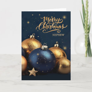 Cartes Pour Fêtes Annuelles pour Noël des ornements bleu et or de Nephew Navy