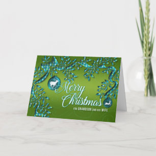 Cartes Pour Fêtes Annuelles pour Noël Turquoise Vert Grandson et Femme