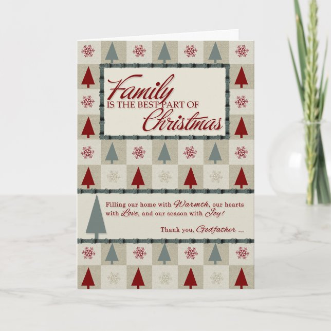 Cartes Pour Fêtes Annuelles pour parrain Retro Vert et Rouge Noël (Devant)