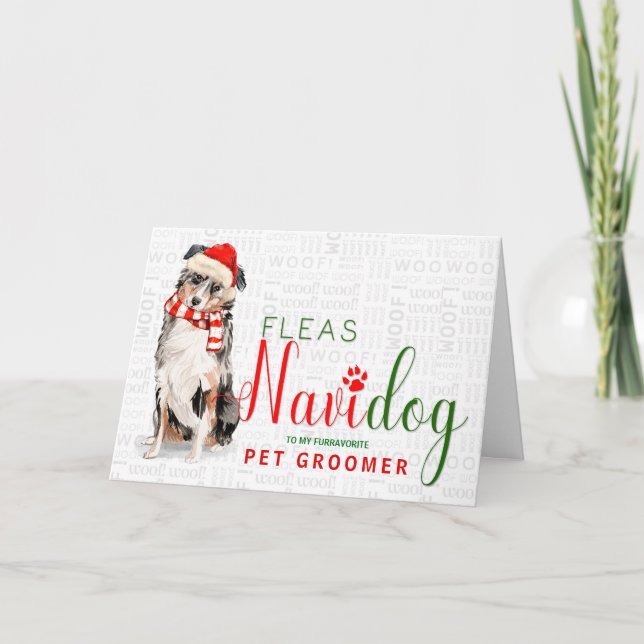 Cartes Pour Fêtes Annuelles pour Pet Goomer Australian Shepherd Nom de Noël (Devant)