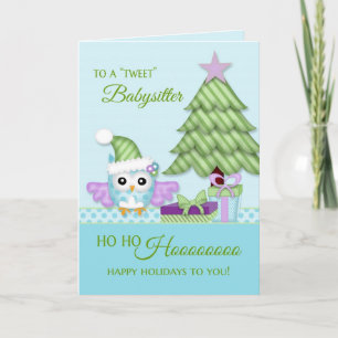 Cartes Pour Fêtes Annuelles Pour 'Tweeter Babysiter Happy Holiday Owl avec arb
