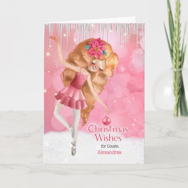 Cartes Pour Fêtes Annuelles pour un Cousin féminin jeune, un Noël de Ballerina (Devant)