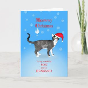 Cartes Pour Fêtes Annuelles Pour un fils et un mari, Meowwwy Christmas cat