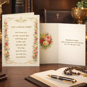 Cartes Pour Fêtes Annuelles Pour un Prêtre Spécial Dieu Vous Bénisse Floral