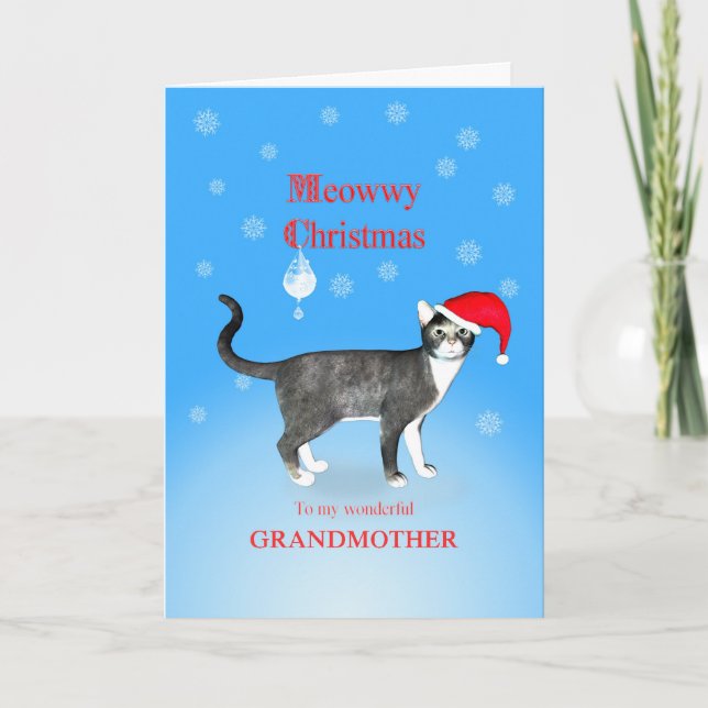 Cartes Pour Fêtes Annuelles Pour une grand-mère, Joyeux Noël, chat (Devant)