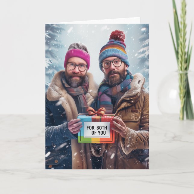Cartes Pour Fêtes Annuelles Pour vous deux Art numérique de Noël LGBTQ (Devant)