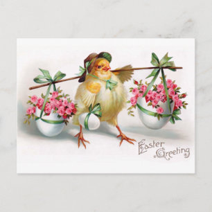 Cartes Pour Fêtes Annuelles Poussettes et fleurs de Pâques
