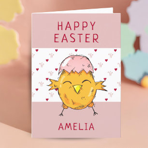 Cartes Pour Fêtes Annuelles Poussin de Pâques mignon avec cœur de coquille d'œ