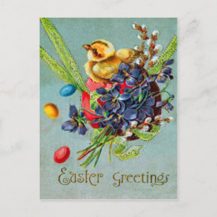 Cartes Pour Fêtes Annuelles Poussin de Pâques Oeuf Coloré Iris Violet
