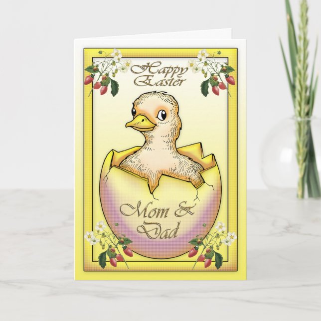 Cartes Pour Fêtes Annuelles Poussin heureux de Pâques avec l'oeuf, pour la (Devant)