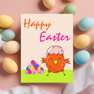 Cartes Pour Fêtes Annuelles Poussin mignon avec œufs de Pâques Joyeuses Pâques