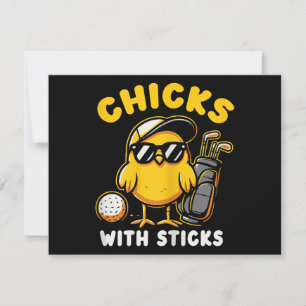 Cartes Pour Fêtes Annuelles Poussins Avec Bâtons Golfer Girl Golf Club Gol