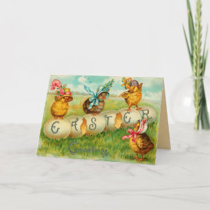 Cartes Pour Fêtes Annuelles Poussins de Pâques avec Casquette
