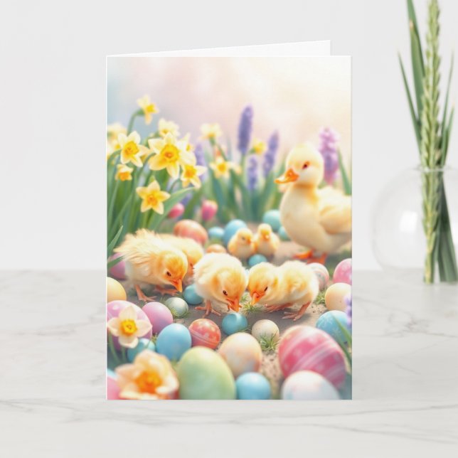 Cartes Pour Fêtes Annuelles Poussins de Pâques et canards (Devant)