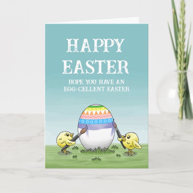 Cartes Pour Fêtes Annuelles Poussins de Pâques œuf-cellent Pâques (Devant)