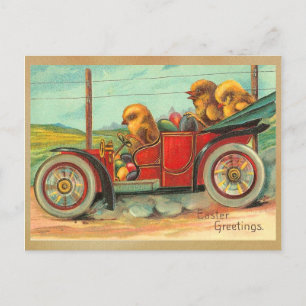 Cartes Pour Fêtes Annuelles Poussins de Pâques vintages en automobile
