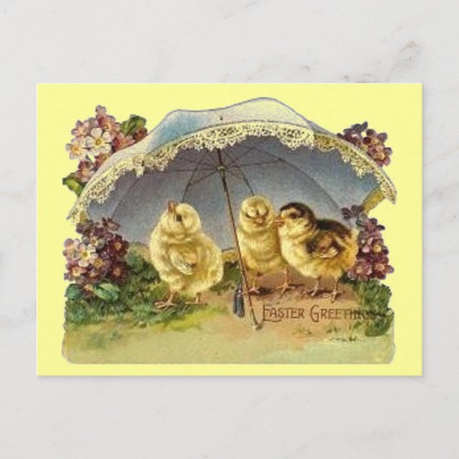 Cartes Pour Fêtes Annuelles Poussins de Pâques vintages et parasol (Devant)