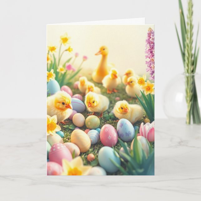 Cartes Pour Fêtes Annuelles Poussins et canards de Pâques (Devant)