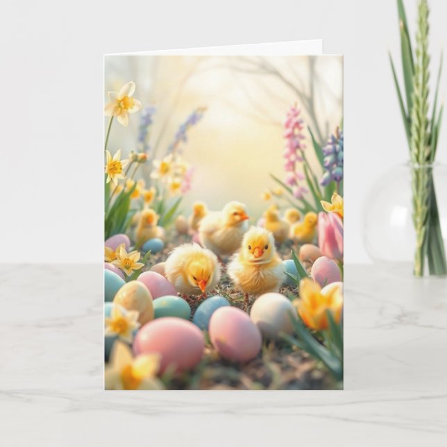 Cartes Pour Fêtes Annuelles Poussins et oeufs de Pâques (Devant)