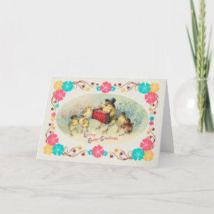 Cartes Pour Fêtes Annuelles Poussins musicaux Vintages de Pâques avec frontièr
