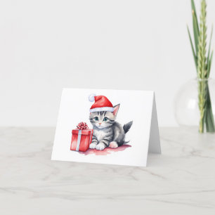 Cartes Pour Fêtes Annuelles Précieux gris et blanc Père Noël Kitten BLANK