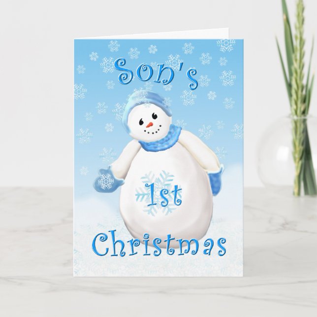 Cartes Pour Fêtes Annuelles Premier bonhomme de neige de Noël du fils (Devant)