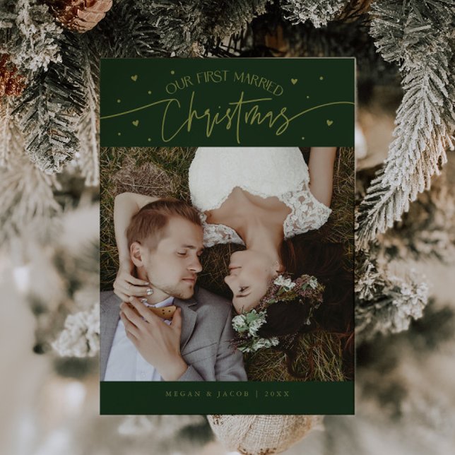 Cartes Pour Fêtes Annuelles Premier Marié Noël Nouveau Photo Vert (Créateur téléchargé)