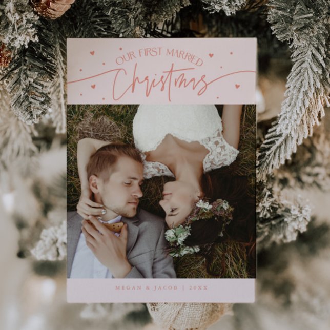Cartes Pour Fêtes Annuelles Premier Marié Noël Nouvelle Pêche Photo (Créateur téléchargé)