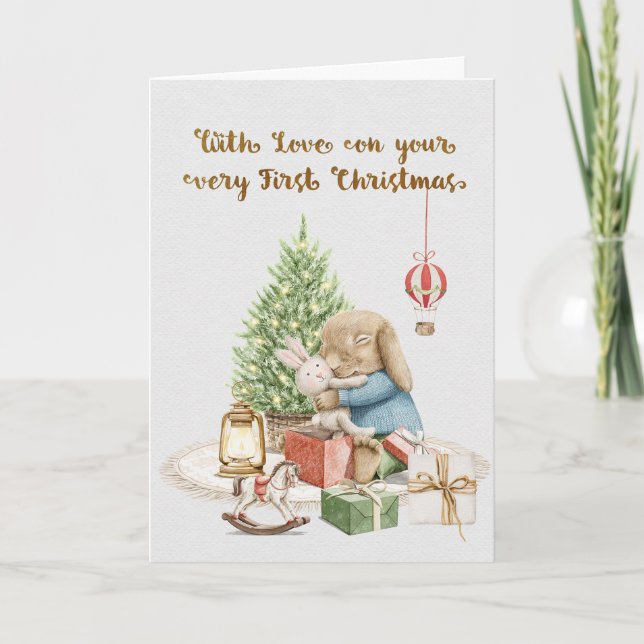 Cartes Pour Fêtes Annuelles Premier Noël Bunny Salutation de vacances (Devant)