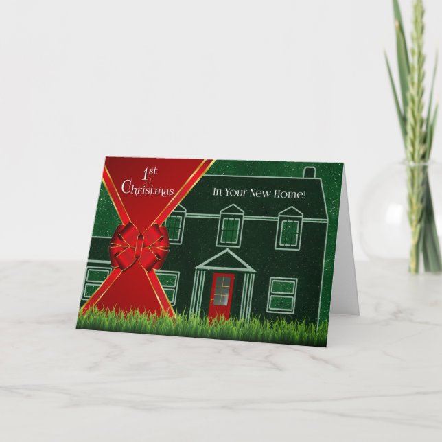 Cartes Pour Fêtes Annuelles Premier Noël dans votre nouvelle maison rouge et v (Devant)