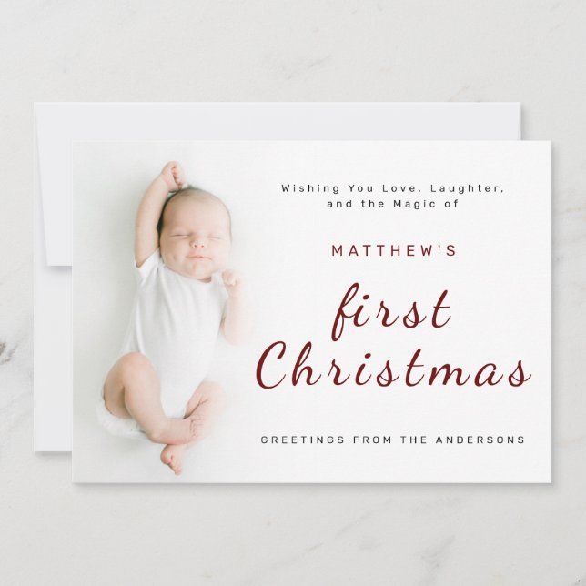 Cartes Pour Fêtes Annuelles Premier Noël de bébé Simple 1 Photo Greeting (Devant)