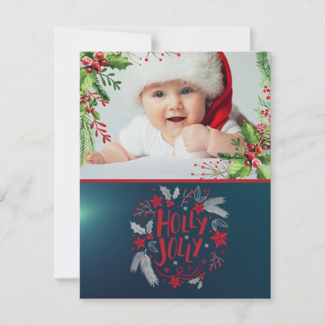 Cartes Pour Fêtes Annuelles Premier Noël du bébé, Baies sèches, Photo, Vert (Devant)
