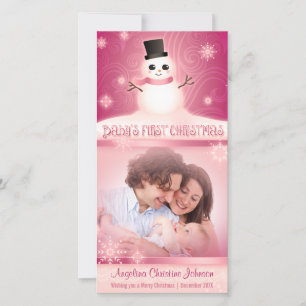 Cartes Pour Fêtes Annuelles Premier Noël du bébé mignon Snowman rose
