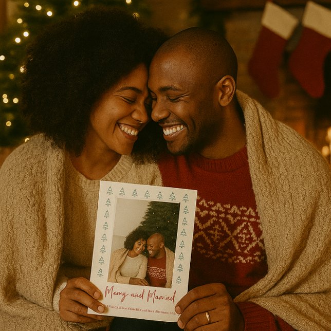 Cartes Pour Fêtes Annuelles Premier Noël Joyeux Et Marié Nouveaux Mariés Photo (First Year Married Christmas Card Greeting Fun & Happy)