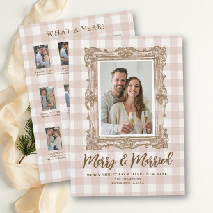 Cartes Pour Fêtes Annuelles Premier Noël Marié Croquis Neutre Gingham Beige