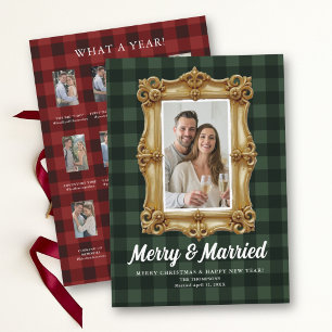 Cartes Pour Fêtes Annuelles Premier Noël Marié Vintage Checks Rouge Vert