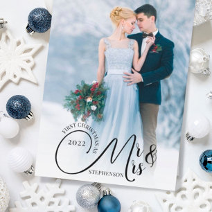 Cartes Pour Fêtes Annuelles Premier Noël Monsieur et Madame 2 Photo Votre salu