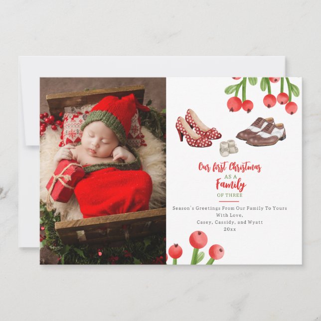 Cartes Pour Fêtes Annuelles Première famille de Noël de trois chaussures photo (Devant)
