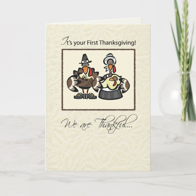 Cartes Pour Fêtes Annuelles Première famille de Turquie d'action de grâces pou (Devant)