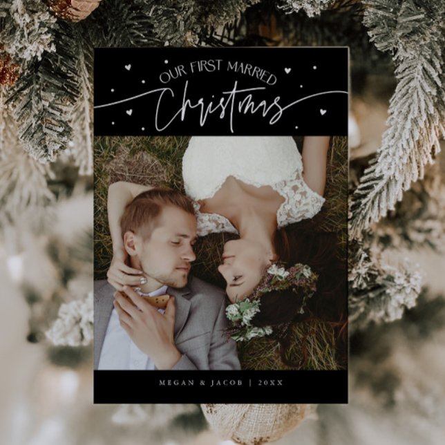 Cartes Pour Fêtes Annuelles Première Mariée Noël Nouvelle Photo Noir (Créateur téléchargé)