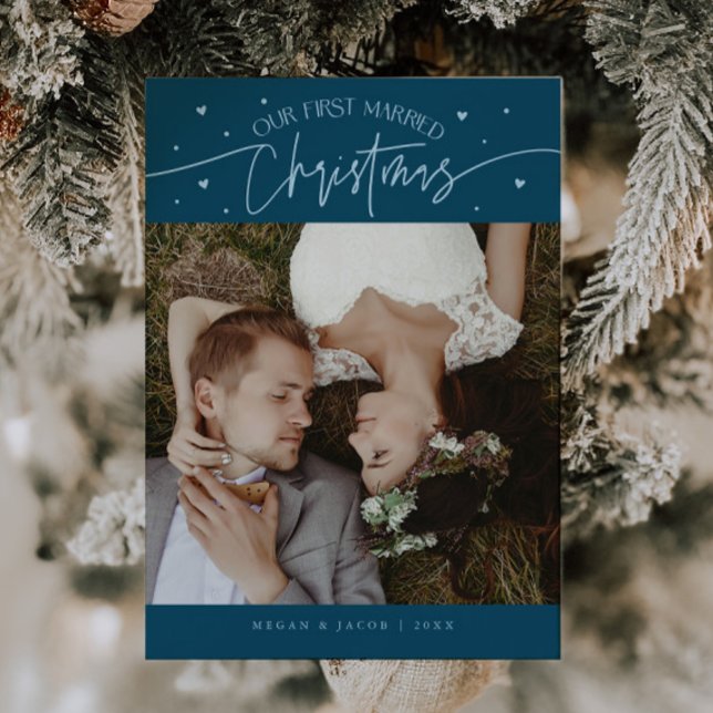 Cartes Pour Fêtes Annuelles Première Mariée Noël Nouvelle Photo Turquoise (Créateur téléchargé)