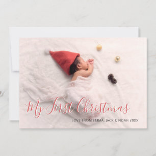 Cartes Pour Fêtes Annuelles Première Noël de Bébé Photo de famille en rouge sc