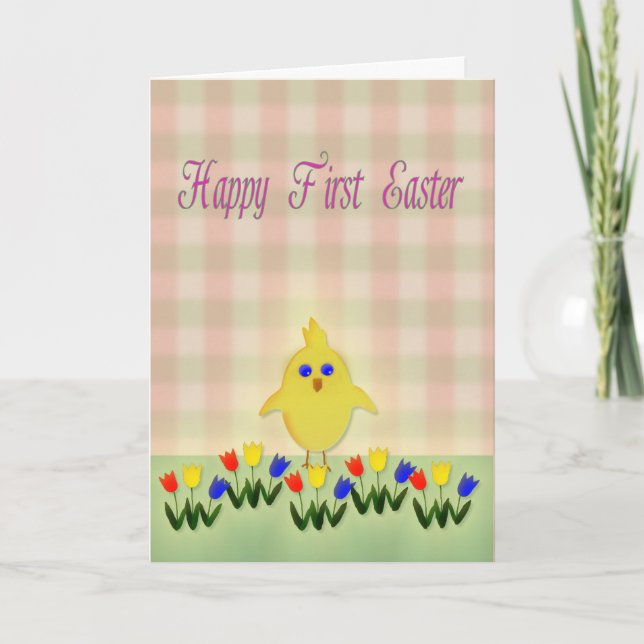 Cartes Pour Fêtes Annuelles Première Pâques avec poussette bébé (Devant)
