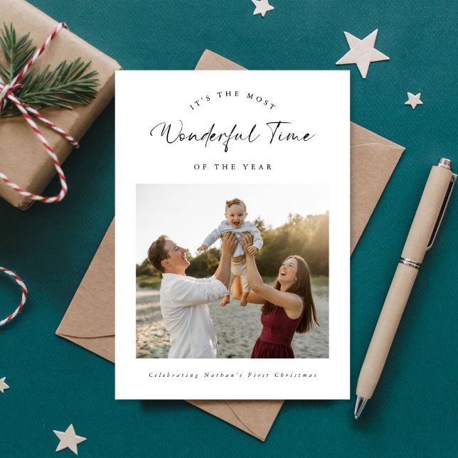 Cartes Pour Fêtes Annuelles Première photo de famille de Noël du bébé (Créateur téléchargé)