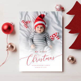 Cartes Pour Fêtes Annuelles Première photo de Noël d'un bébé élégant moderne