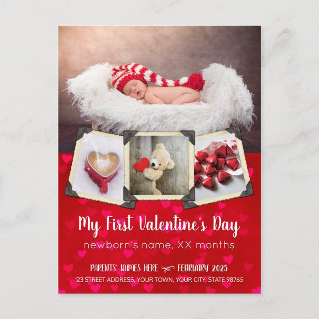 Cartes Pour Fêtes Annuelles Première Saint-Valentin de bébé Coeurs rouges Votr (Devant)