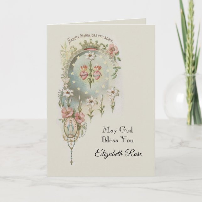 Cartes Pour Fêtes Annuelles Première Sainte Communion Vierge Marie Fleurs (Devant)