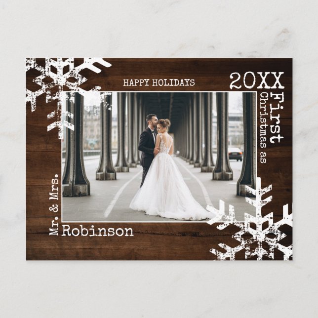 Cartes Pour Fêtes Annuelles Premières photos de Noël des mariés de bois (Devant)