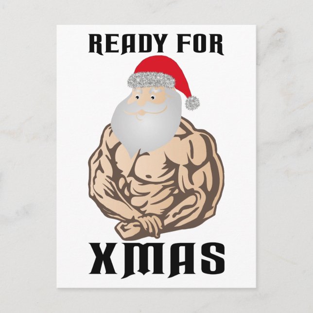 Cartes Pour Fêtes Annuelles Préparez pour le muscle le père noël de Noël (Devant)